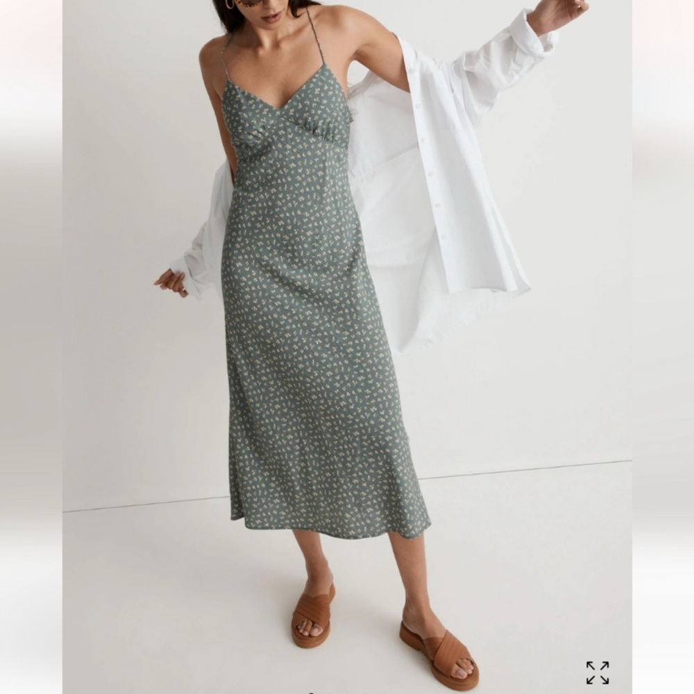 Madewell Green Floral Midi Slip Dress